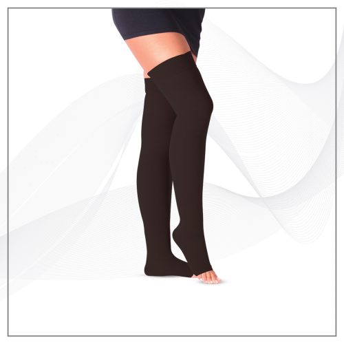 Compression stockings MS 140-600S (above the knee, black, cut at the toes) 22-34mmHg