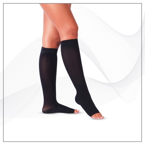 Compression stockings MS 200-400 (knee-length, black, cut at the toes) 18-22mmHg